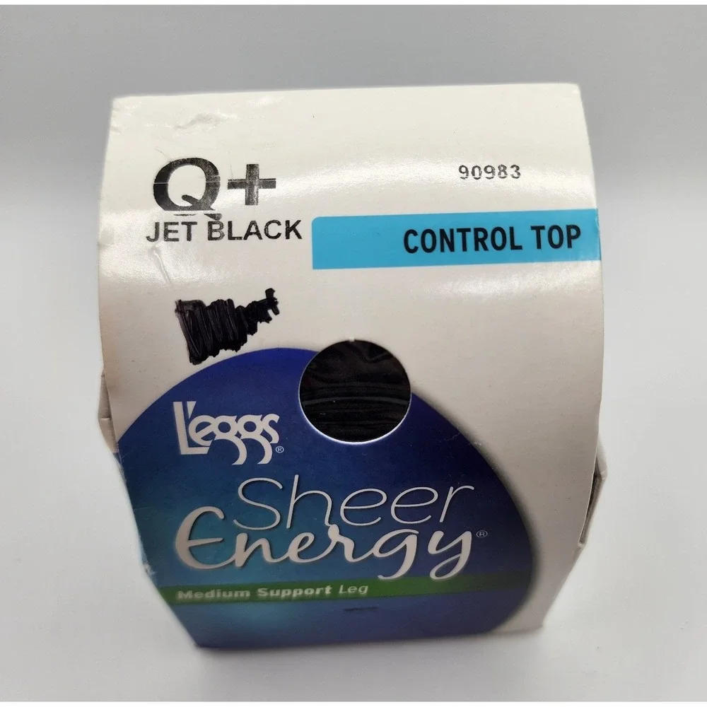 New Leggs Sheer Energy Pantyhose Womens Q+ Jet Black Control Top Medium Support